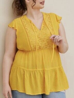 Torrid Yellow 3xl Tiered Flowy Chip Dot Blouse Tunic